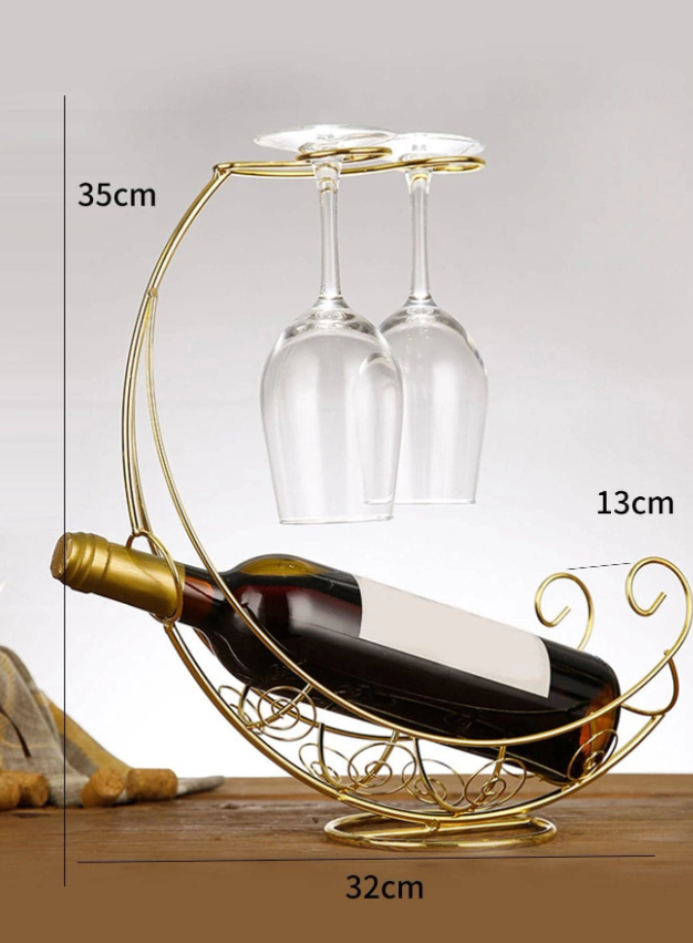 Gold Moon Shaped Wine Bottle and Glass Holder