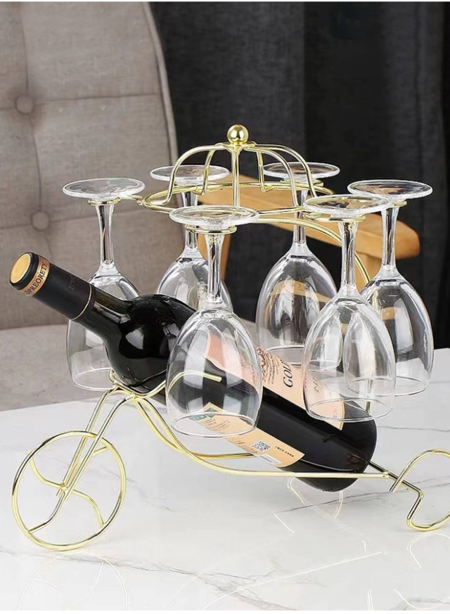Tricycle Shaped Wine Bottle Glass Holder Rack