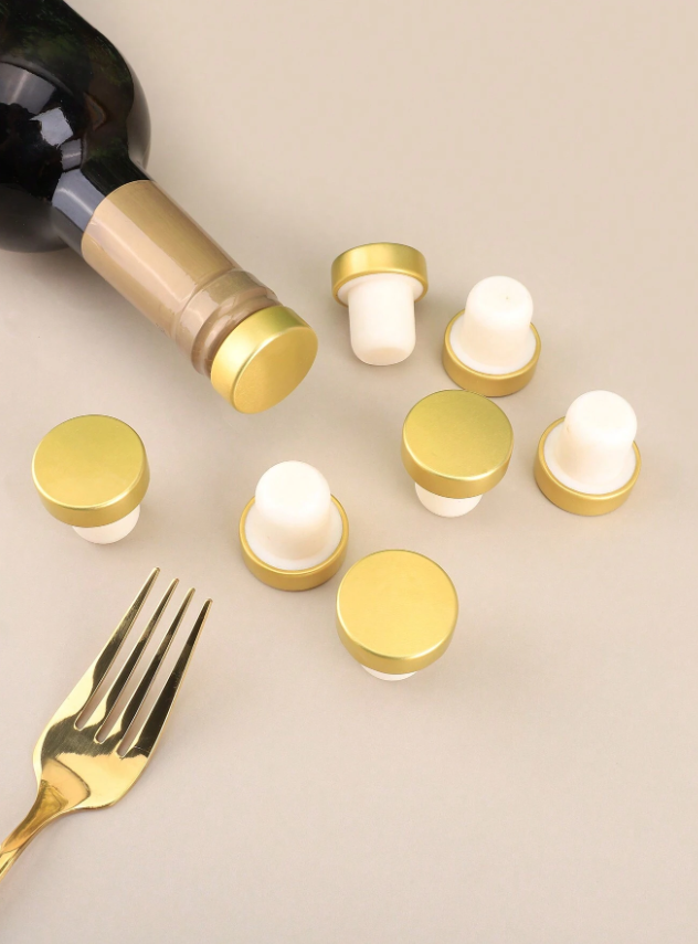 2pcs Gold & White Wine Bottle Stoppers With T-shaped Fits Most Wine Bottles