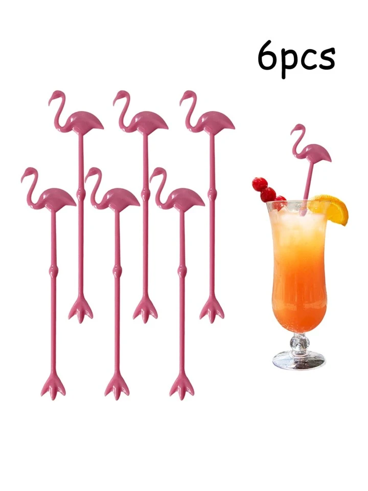 6pcs Creative Flamingo Shaped Cocktail Stirrers,