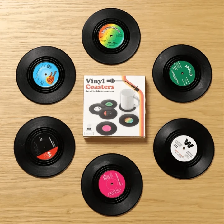 Retro Vinyl Record Design Coasters (6pcs)